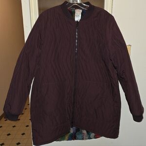 LOGO by Lori Goldstein Reversible Quilted Zip Front Jacket-Burgundy-Medium